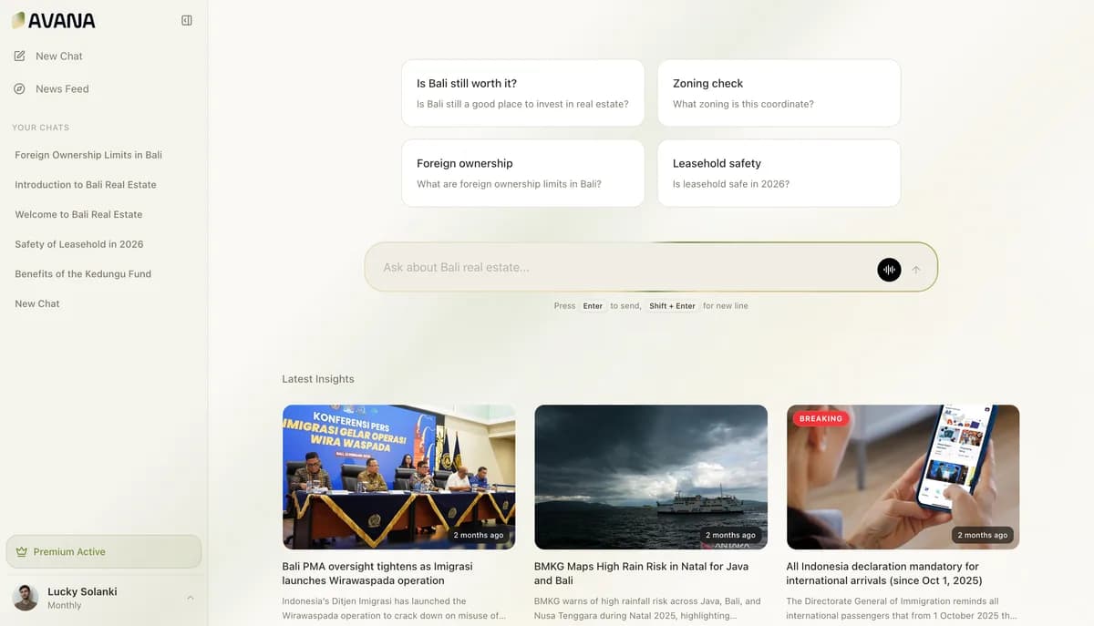 Avana product interface